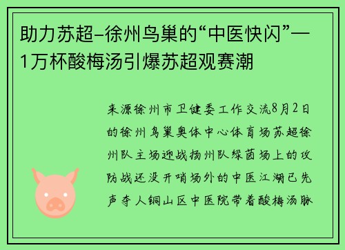 助力苏超-徐州鸟巢的“中医快闪”—1万杯酸梅汤引爆苏超观赛潮